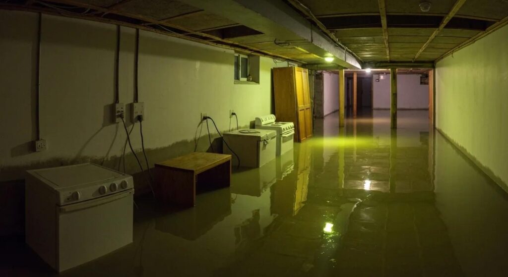 Residential Basement Flooded in Nj | Effective Basement Solution Exterior basement foundation showing flooding and water intrusion | effective basement solution