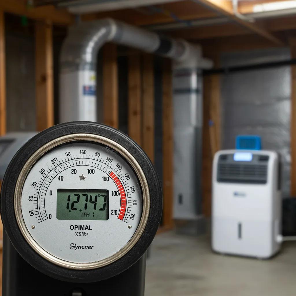Closeupofhygrometeranddehumidifierinabasementillustratinghumiditycontrolforairquality6941c2b0ab324aa38d92044b31145251webp | Effective Basement Solution A close up view of a precision hygrometer alongside a powerful dehumidifier in a basement symbolizing expert humidity control for optimal air quality | effective basement solution