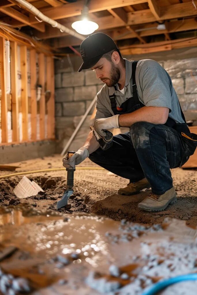 Professional contractor inspecting a basement for waterproofing solutions | effective basement solution