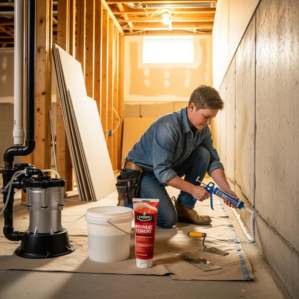 Homeowner working on diy basement waterproofing with tools and materials | effective basement solution