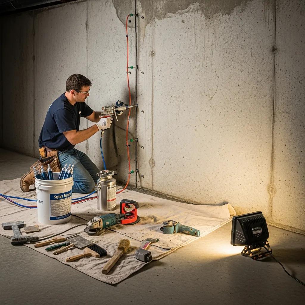 Technicianrepairingfoundationcrackstoensurestructuralintegrityinabasement0390e4a856a442728504bee8211c694dwebp | Effective Basement Solutions Technician repairing foundation cracks to ensure structural integrity in a basement | effective basement solutions