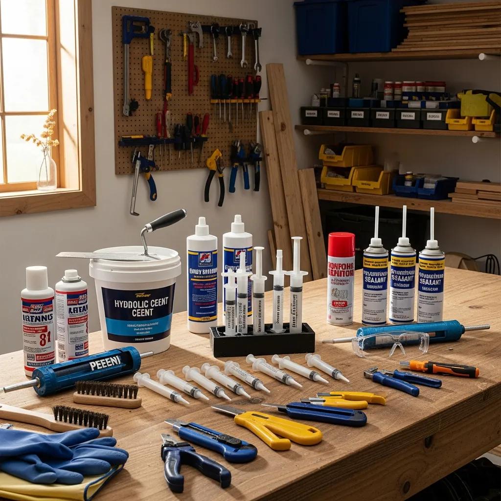 Tools and materials for diy basement crack repair on a workbench | effective basement solution