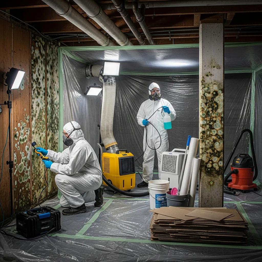Professionalmoldremediationteamassessingandtreatingmoldinabasementhighlightingthestepsinvolvedinmoldremovalandprevention76108c41602146ee82cac2bda703f2a9webp | Effective Basement Solutions Professional mold remediation team assessing and treating mold in a basement highlighting the steps involved in mold removal and prevention | effective basement solutions