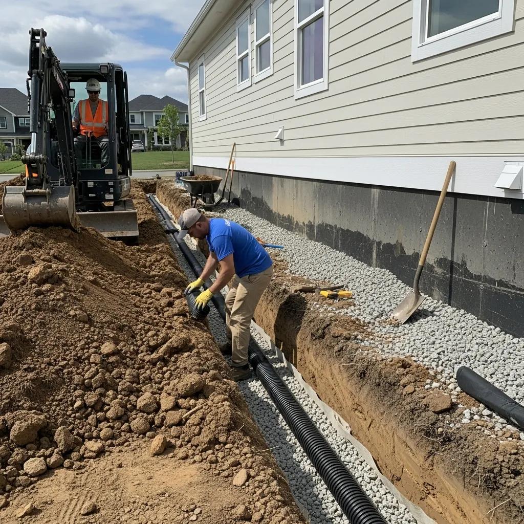 Installationofafrenchdrainaroundahomesfoundationforwaterproofing7dd55f75e9f94052978ed9541dc0ad4fwebp | Effective Basement Solutions Installation of a french drain around a homes foundation for waterproofing | effective basement solutions