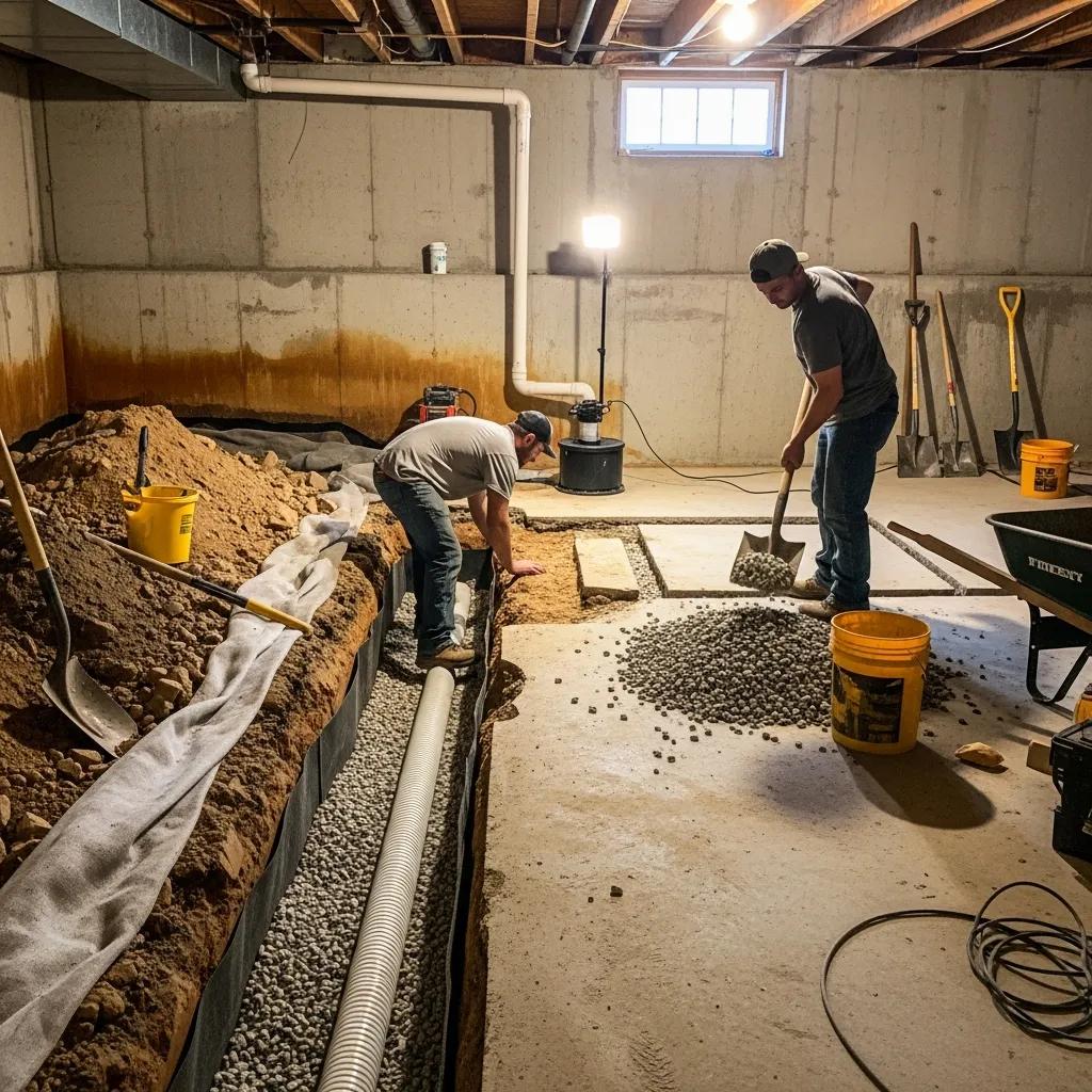 Installationofafrenchdraininabasementforeffectivewaterdiversionb84fd32937344fd082a28e87d5c34db8webp | Effective Basement Solutions Installation of a french drain in a basement for effective water diversion | effective basement solutions