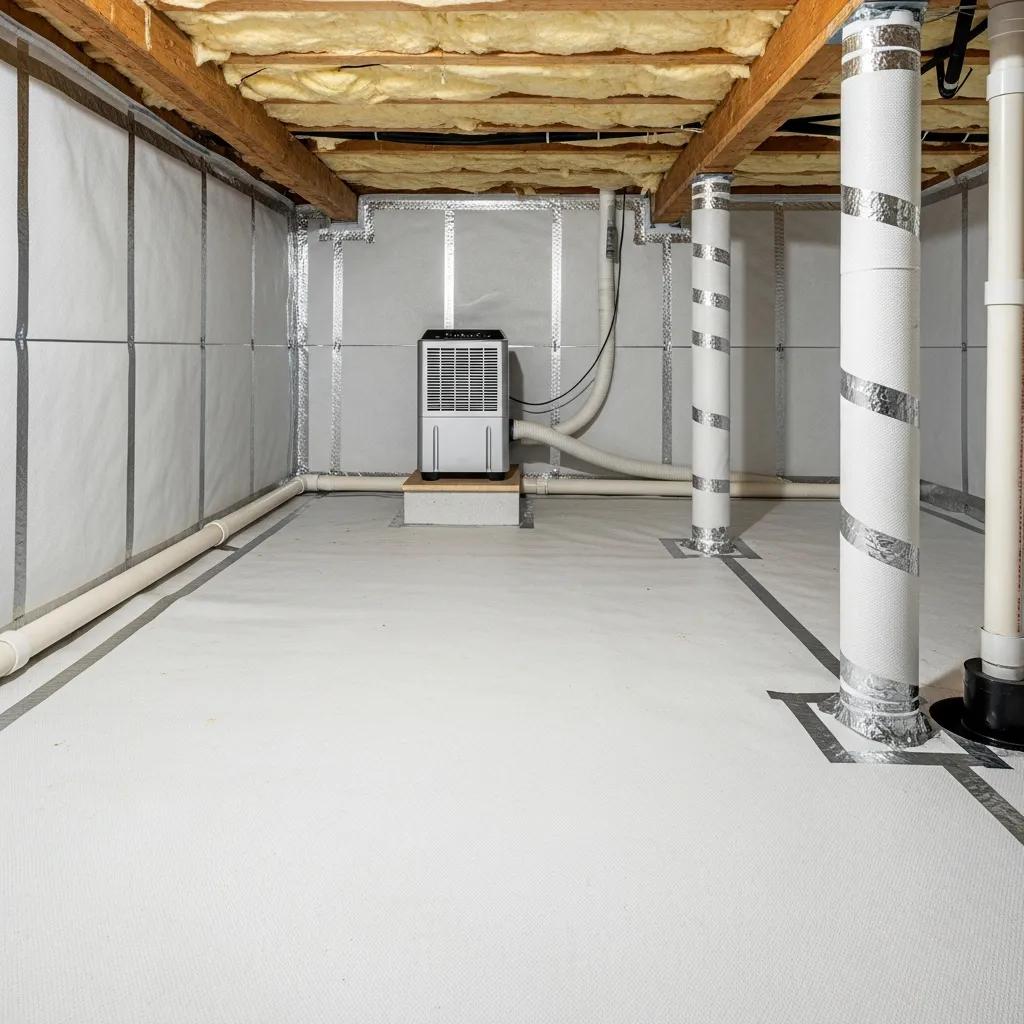 Sealed crawl space showing encapsulation with clean dry surfaces | effective basement solutions