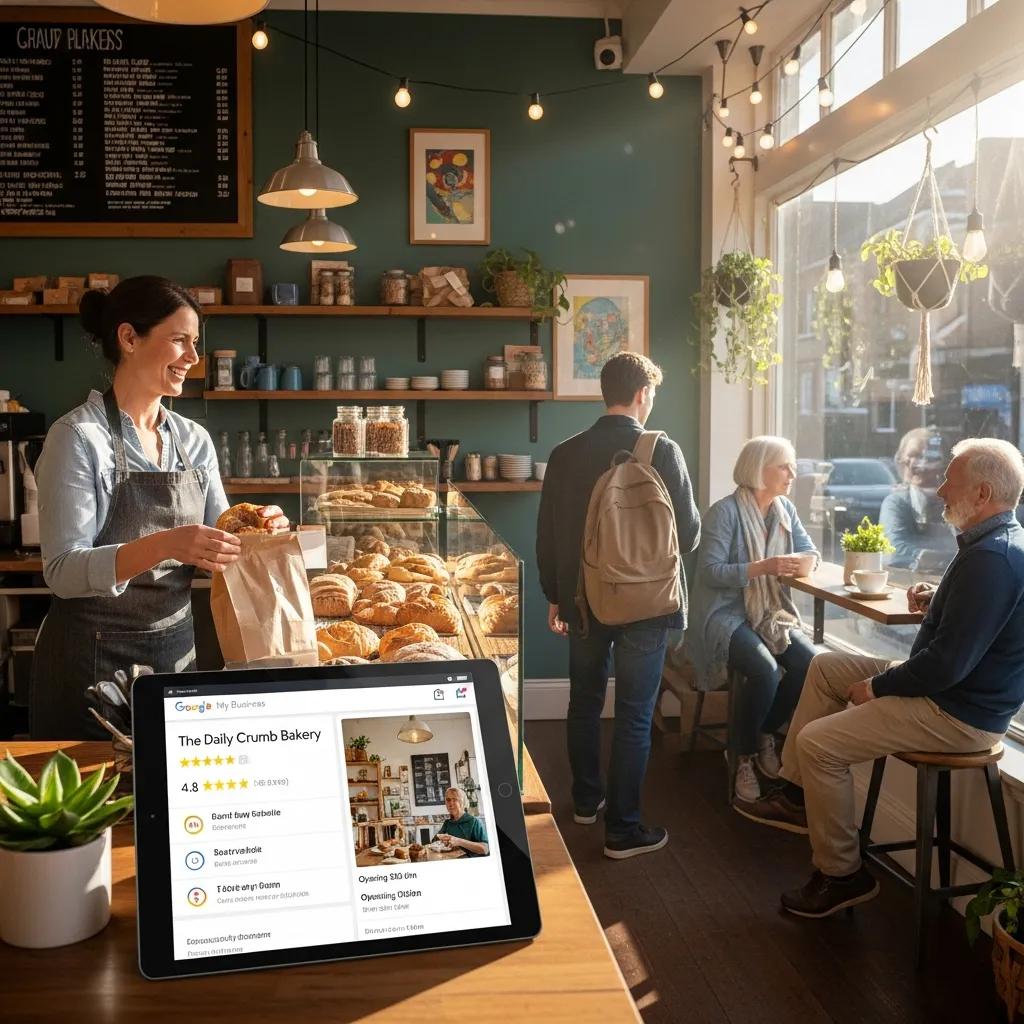 Business owner engaging with customers while showcasing a google my business profile | effective basement solutions