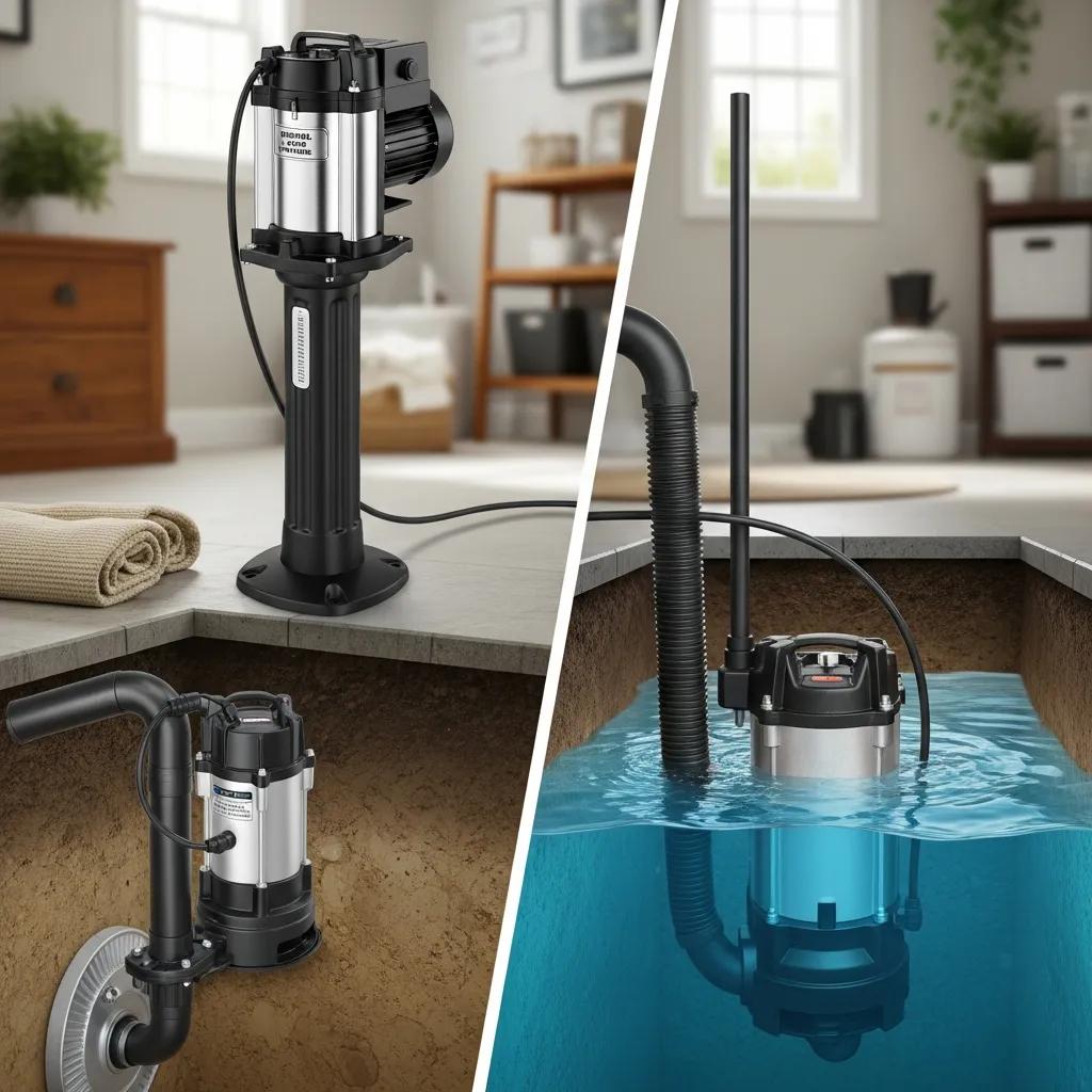 Comparison of pedestal and submersible sump pumps in a basement setting