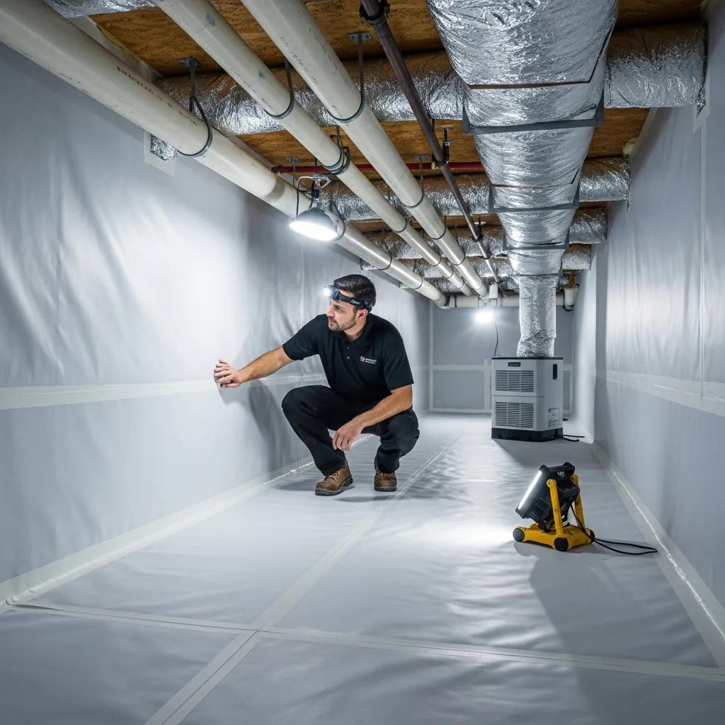 Crawl space encapsulation with vapor barrier showcasing a dry and healthy environment