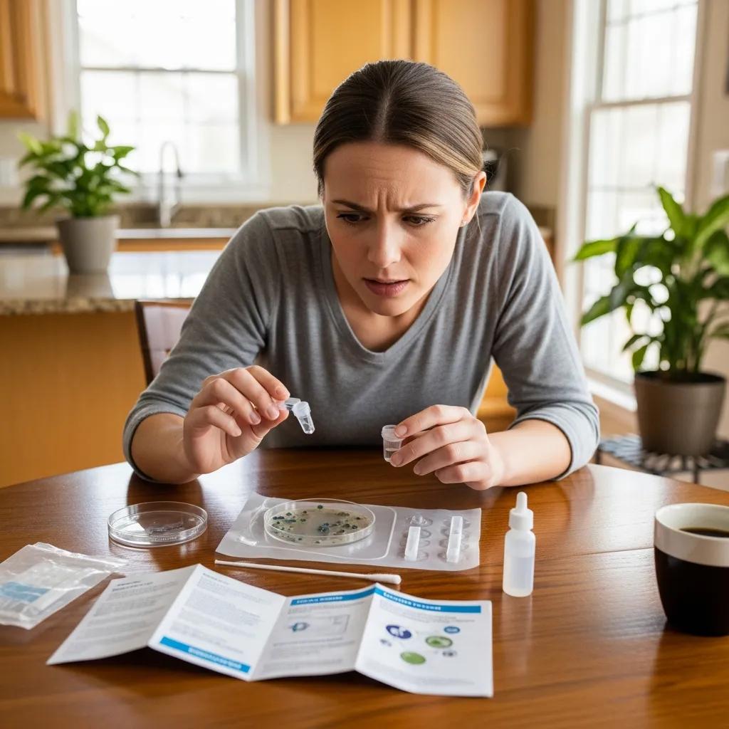 DIY mold testing kit on a kitchen table, showcasing components for mold detection
