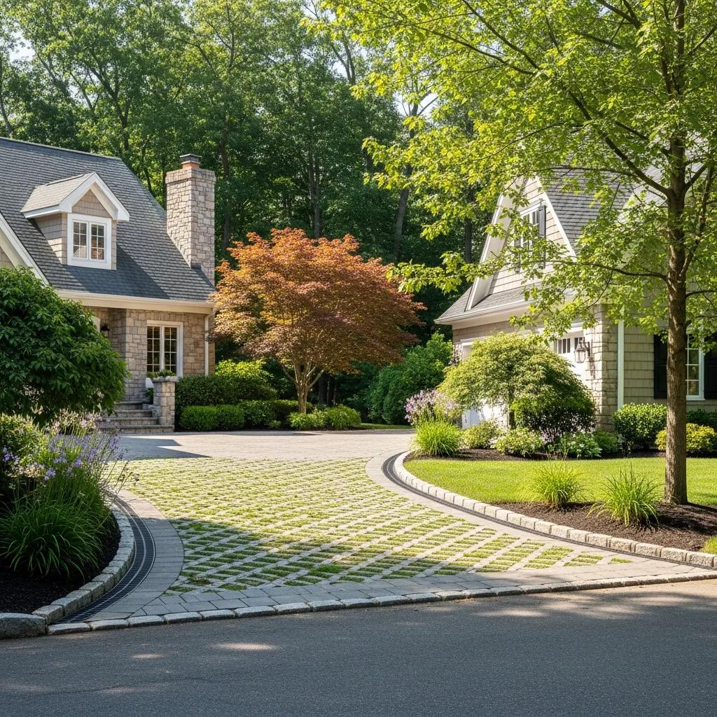 Driveway drainage solutions in a residential setting, highlighting effective systems to prevent flooding