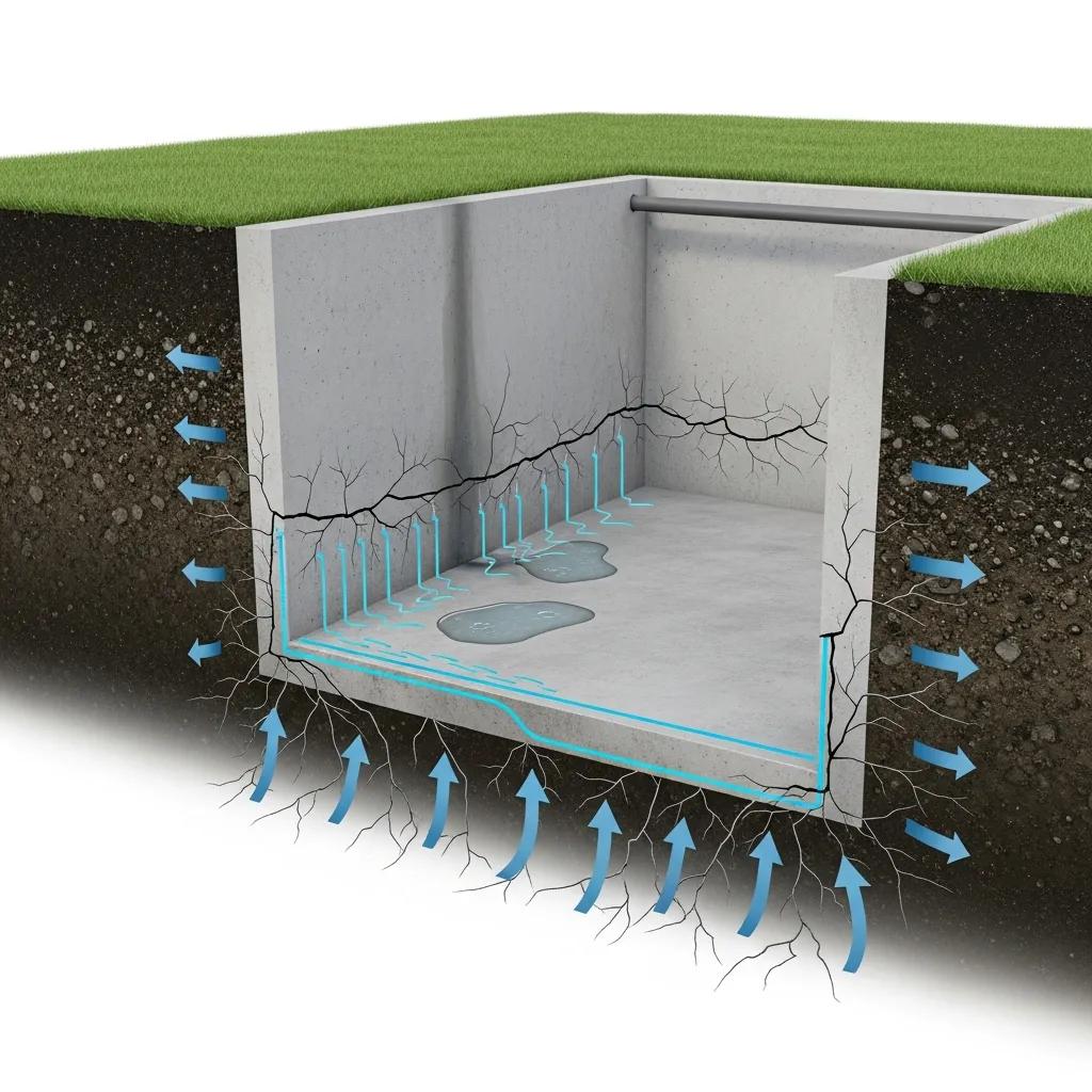 Illustration of hydrostatic pressure effects on a basement structure | effective basement solutions | effective basement solutions