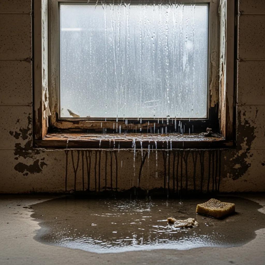 Leaky basement window with water damage highlighting the need for repair solutions