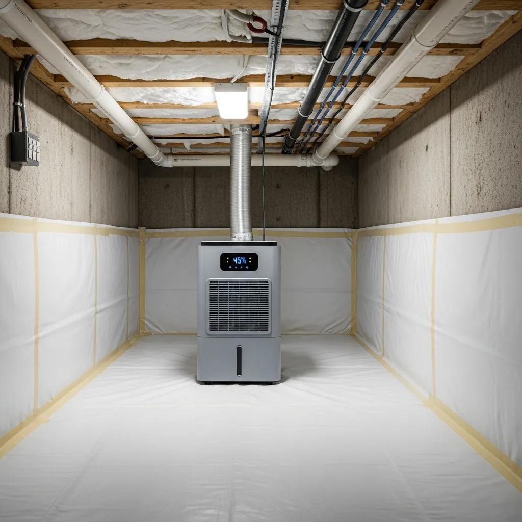 Modern crawl space dehumidifier in a clean environment for optimal humidity control