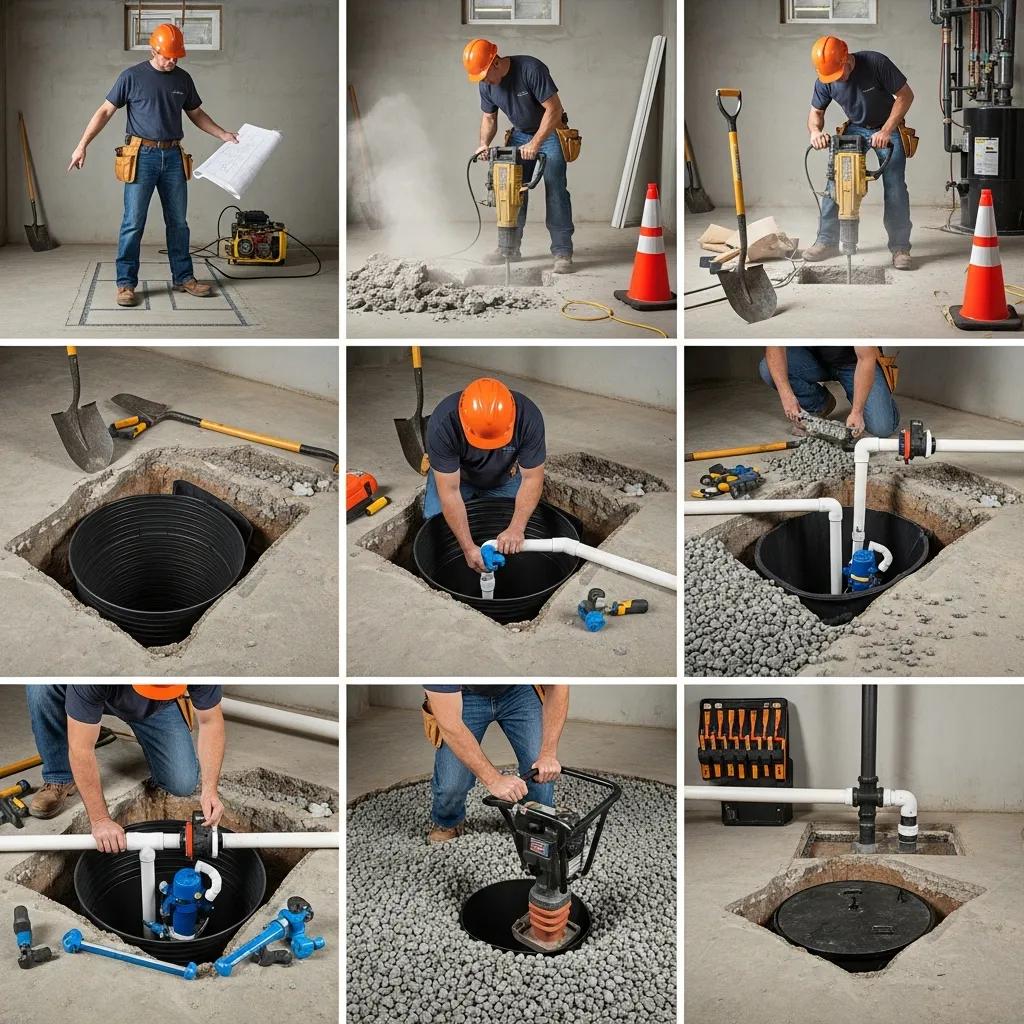 Step by step sump pump installation process in a basement | effective basement solutions | effective basement solutions