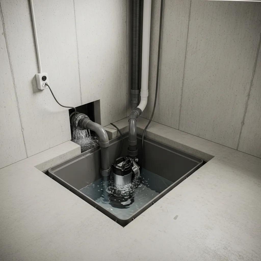 Sump pump system in a basement, illustrating effective water management solutions