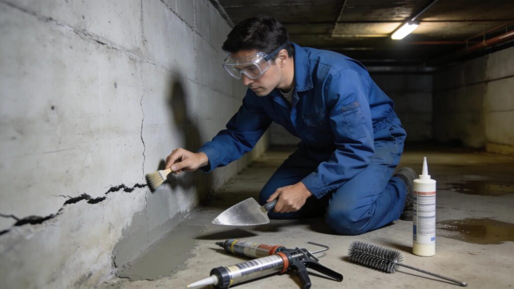 Contractor repairing foundation cracks to prevent structural damage and enhance basement stability | effective basement solutions | effective basement solutions
