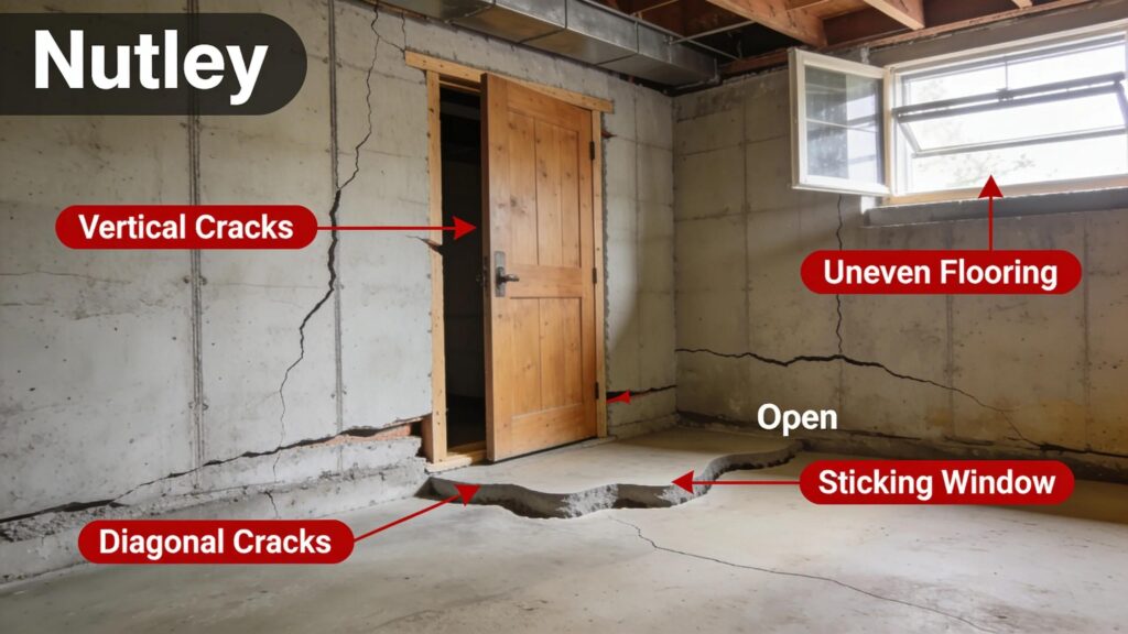 Visible foundation cracks and signs of structural issues in nutley homes alerting homeowners of potential damage | effective basement solutions | effective basement solutions