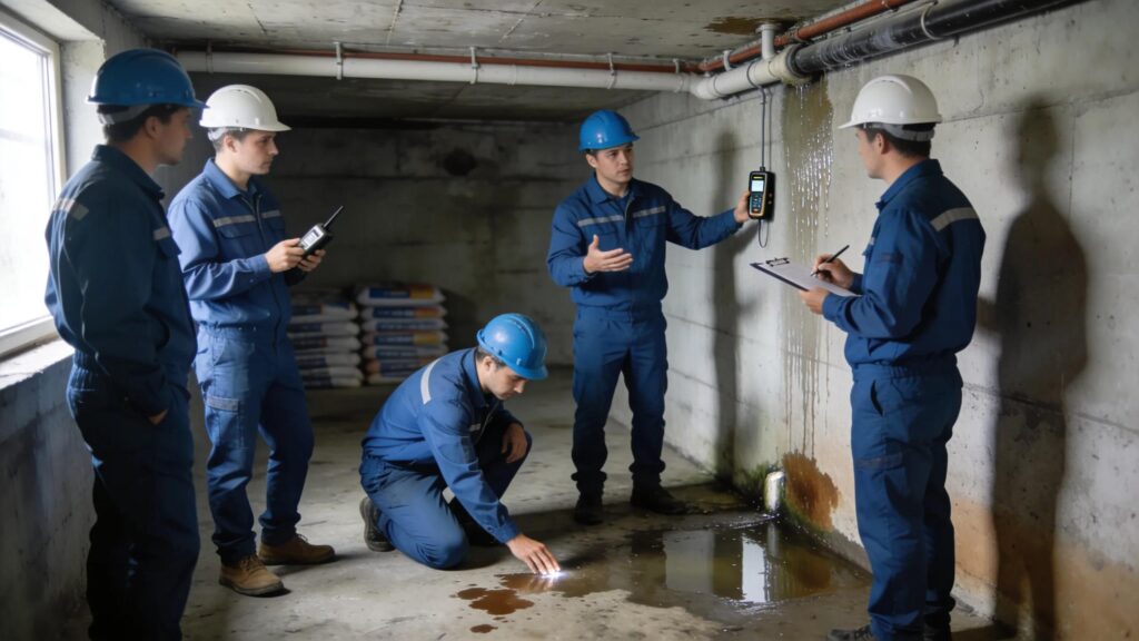 Professional waterproofing team evaluating basement moisture issues in new providence nj | effective basement solutions | effective basement solutions